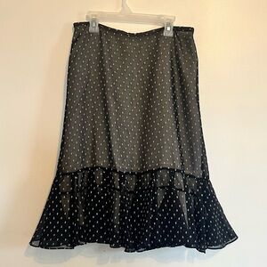 Ann Taylor Loft Black Sheer Polka Dot Ruffle Skirt Size 6P